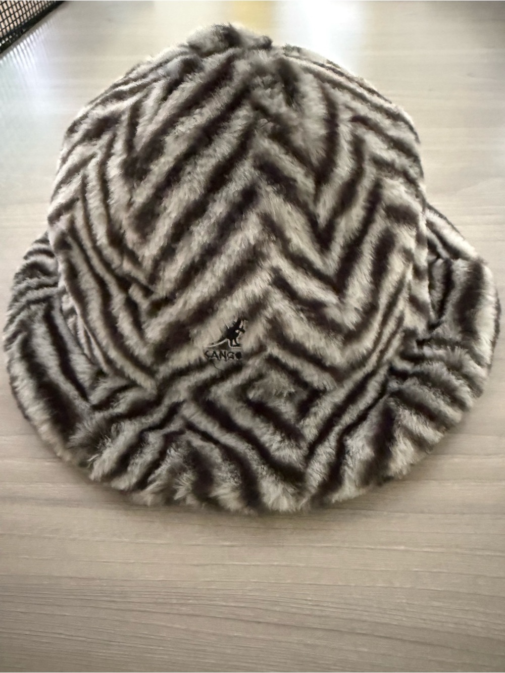 Kangol Faux-Fur Zebra-Stripe Bucket Hat in Gray and Black - small